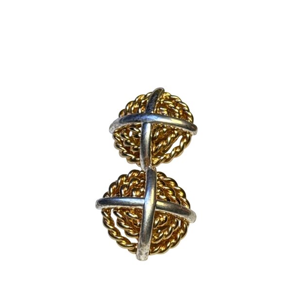 Krementz Two Tone Clip On Earrings Gold Silver Vintage Jewelry USA - Picture 3 of 8